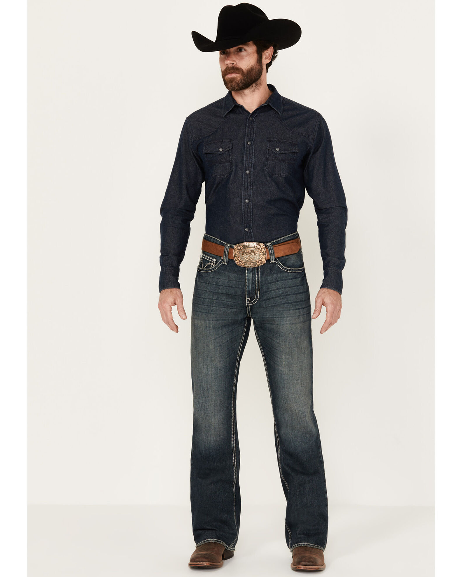 Product Name: Rock & Roll Denim Men's Double Barrel Medium Vintage Wash  Relaxed Bootcut Rigid Jeans