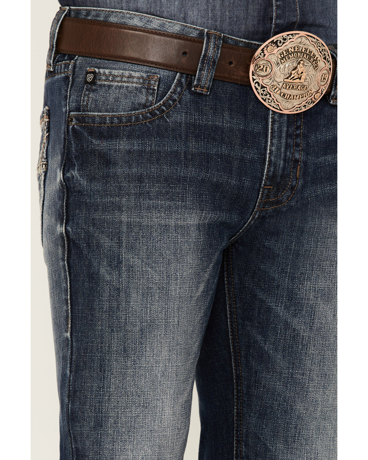 Image #4 - Rock & Roll Denim Men's Medium Wash Pistol Regular Bootcut Jeans, Blue, hi-res