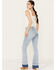 Image #3 - Ceros Women's Light Wash High Rise Starred Flare Stretch Jeans, Light Wash, hi-res