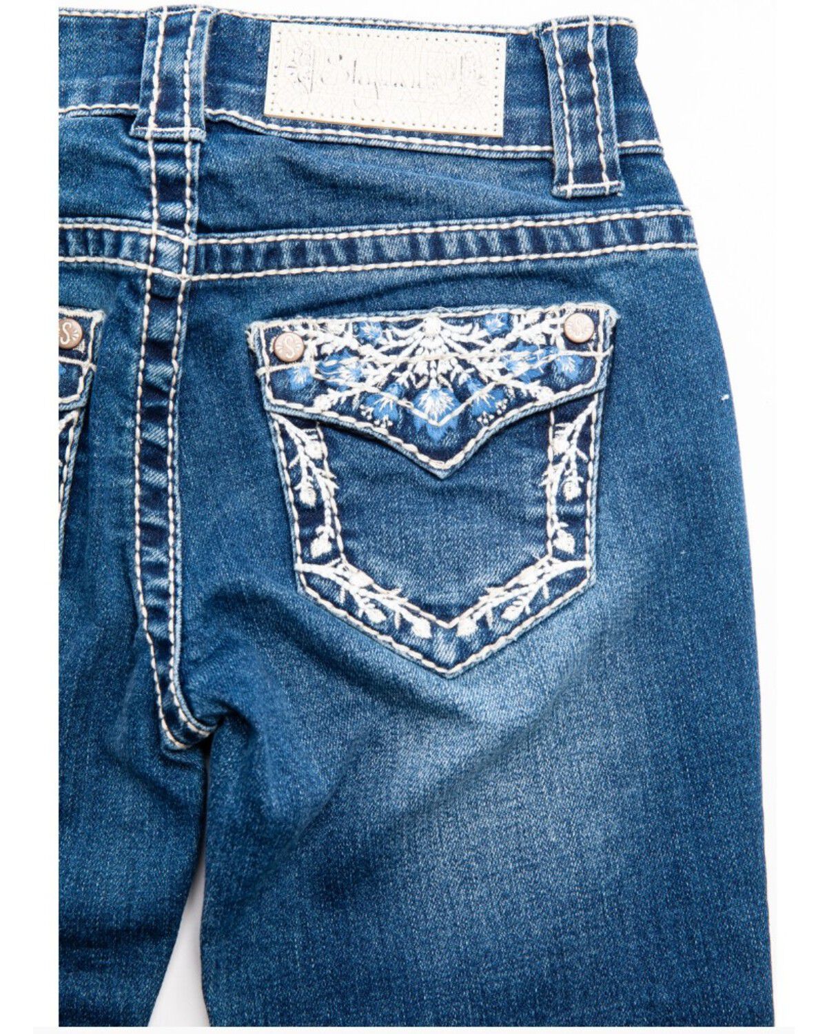 Image #2 - Shyanne Girls' Medium Wash Swirl Floral Embroidered Bootcut Jeans, Blue, hi-res
