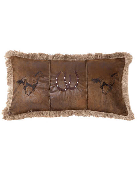 Carstens Home Running Horses Western Faux Leather Throw Pillow , Brown, hi-res