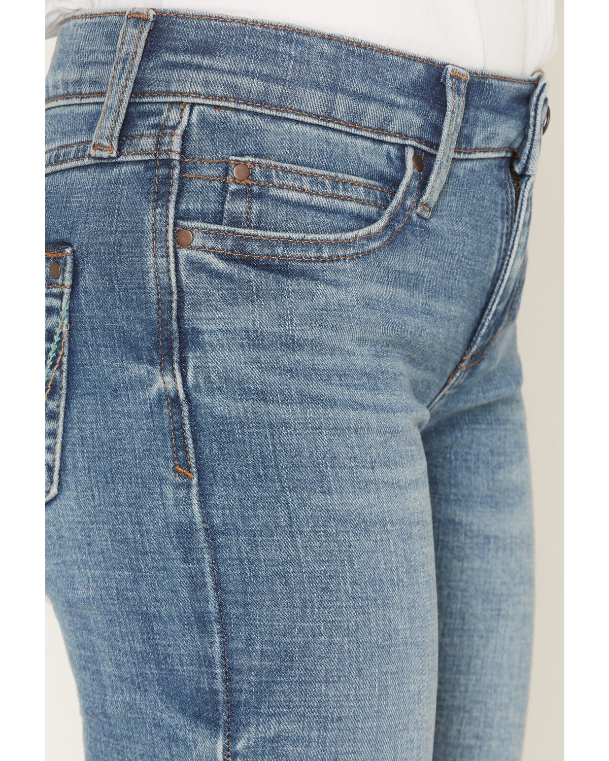 Image #2 - Wrangler Girls' Embroidered Trouser Stretch Denim Jeans, Blue, hi-res