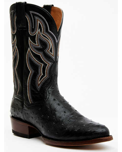 Dan Post Men's 12" Hand Ostrich Quill Exotic Western Boots, Black, hi-res