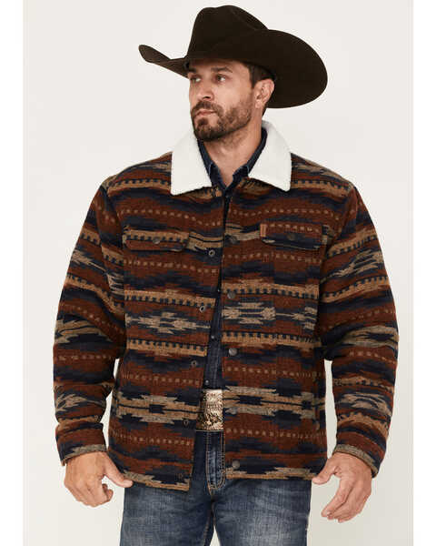 Cinch Men's Southwestern Print Sherpa-Lined Snap Wool Trucker Jacket , Multi, hi-res