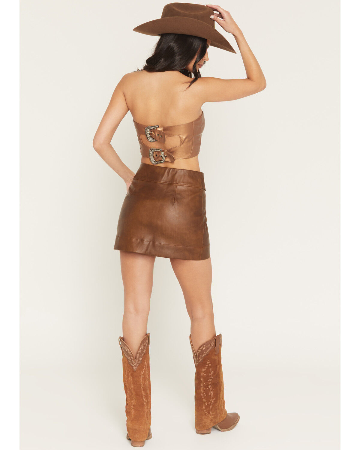 Image #3 - Show Me Your Mumu Women's Maverick Faux Leather Belted Mini Skirt, Chestnut, hi-res