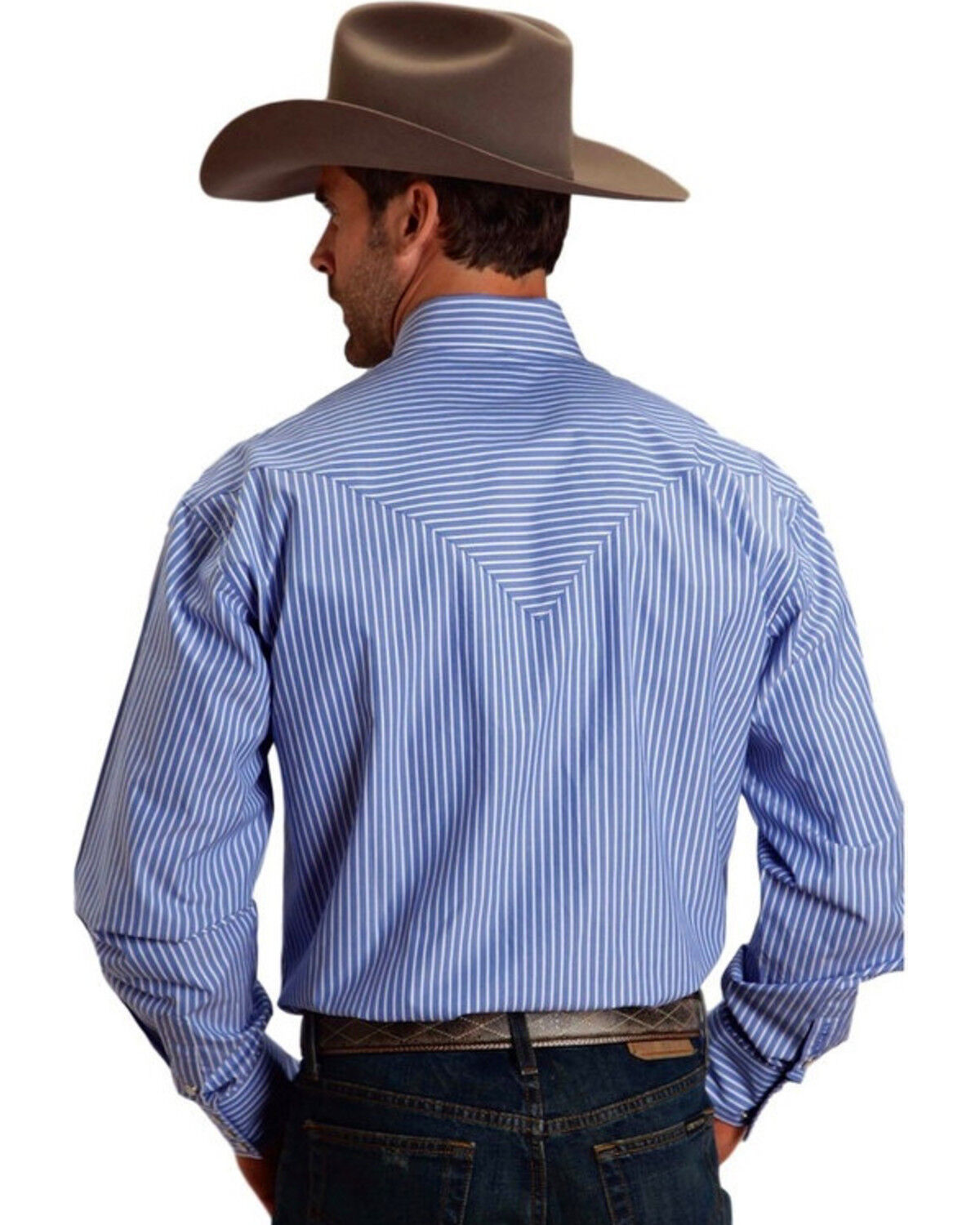 Image #2 - Stetson Men's Striped Long Sleeve Snap Western Shirt, Blue, hi-res