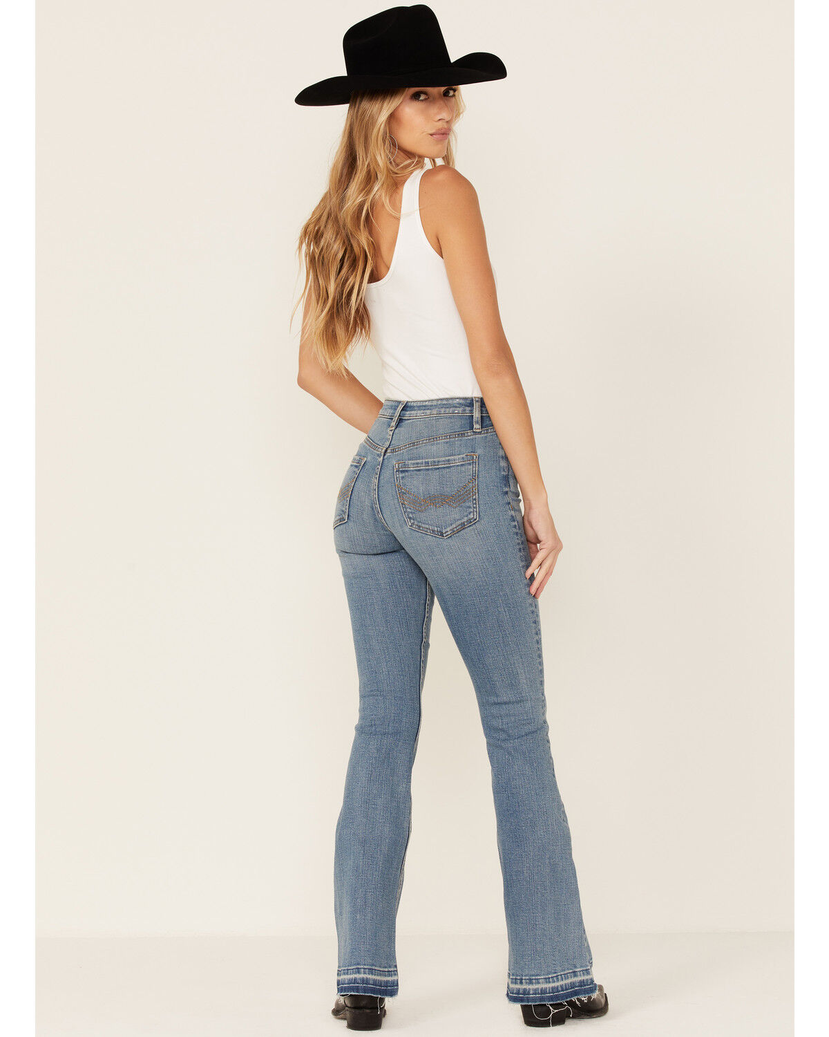 Image #4 - Idyllwind Women's Medium Wash Old West High Risin' Released Hem Flare Jeans, Medium Blue, hi-res