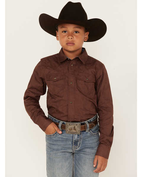 Cody James Boys' Paisley Jacquard Long Sleeve Snap Western Shirt, Rust Copper, hi-res