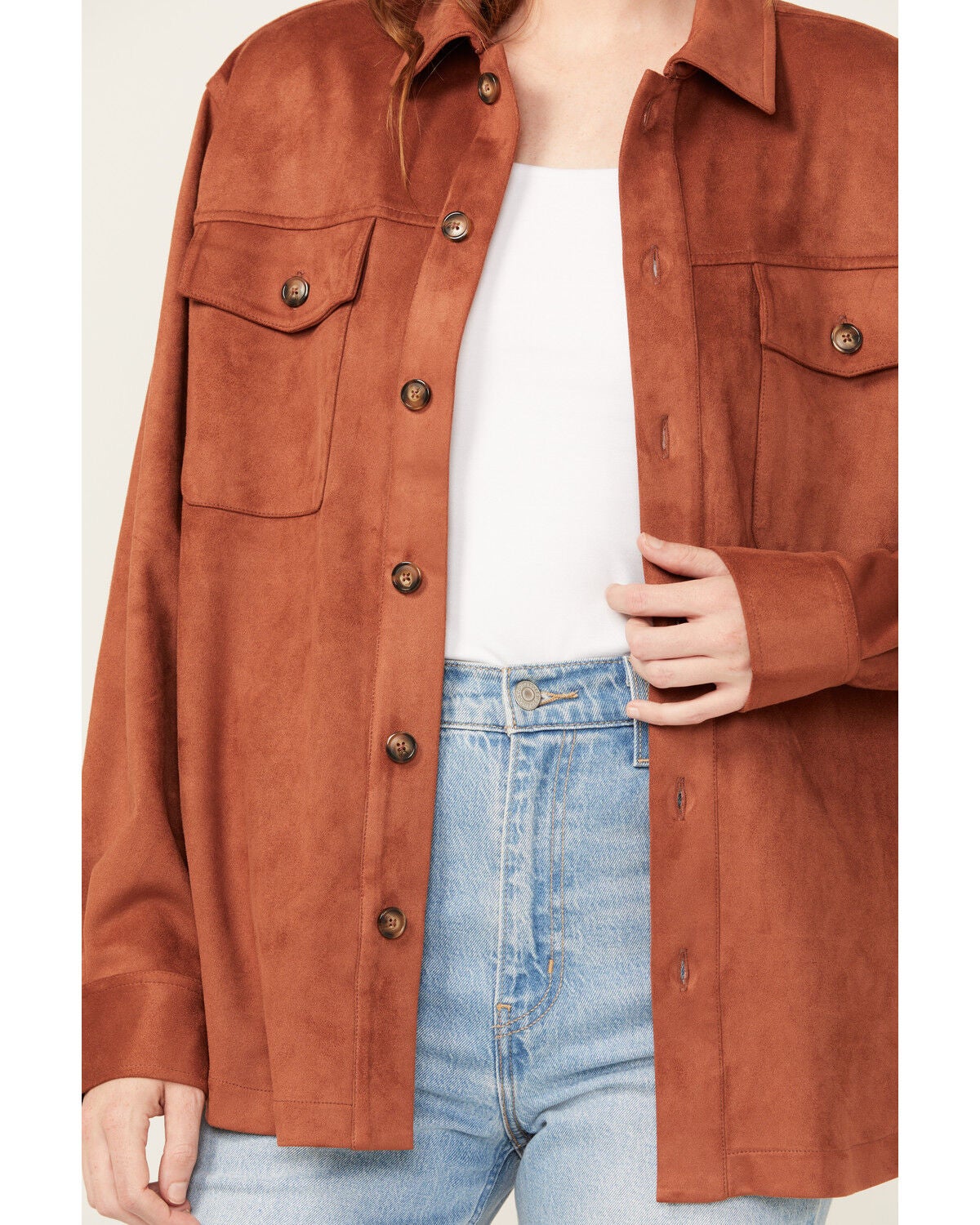 Cleo + Wolf Women's Faux Suede Shacket, Rust Copper