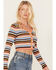 Image #2 - Beyond The Radar Women's Stripe Knit Cropped Cardigan Sweater, Lavender, hi-res