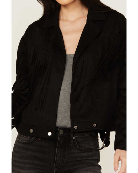 Image #3 - Fornia Women's Fringe Zip Moto Jacket, Black, hi-res