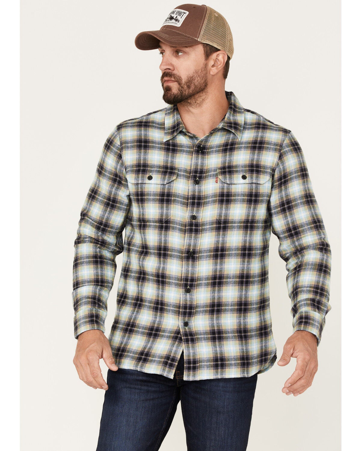 Image #1 - Levi's Men's Classic Worker Plaid Long Sleeve Button-Down Shirt, Olive, hi-res