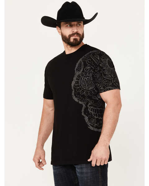 Image #1 - Moonshine Spirit Men's Half Face Skeleton Short Sleeve Graphic T-Shirt, Black, hi-res
