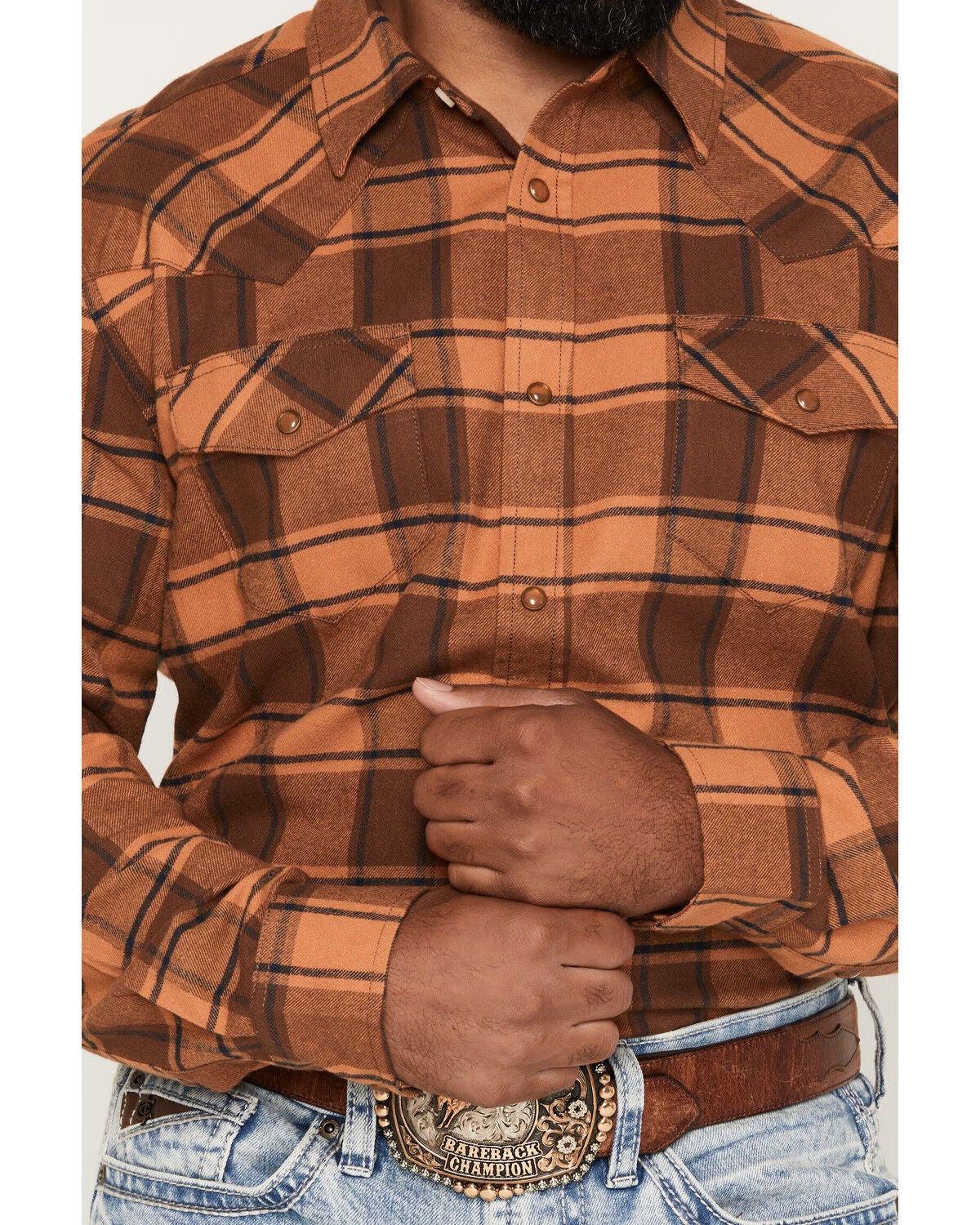 Image #3 - Gibson Trading Co Men's Drive-In Dave Long Sleeve Snap Plaid Print Flannel Shirt, Tan, hi-res