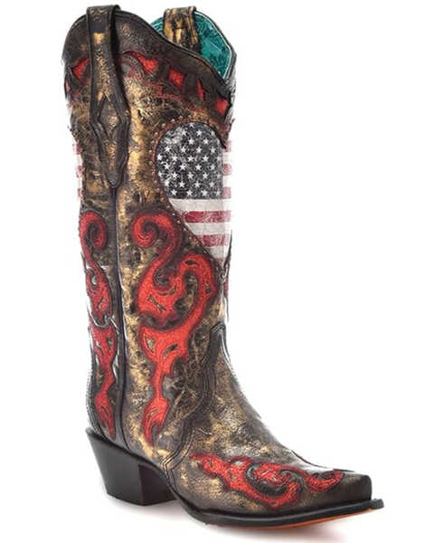 Corral Women's Stars And Stripes Embroidered Western Boots - Snip Toe , Black/red, hi-res
