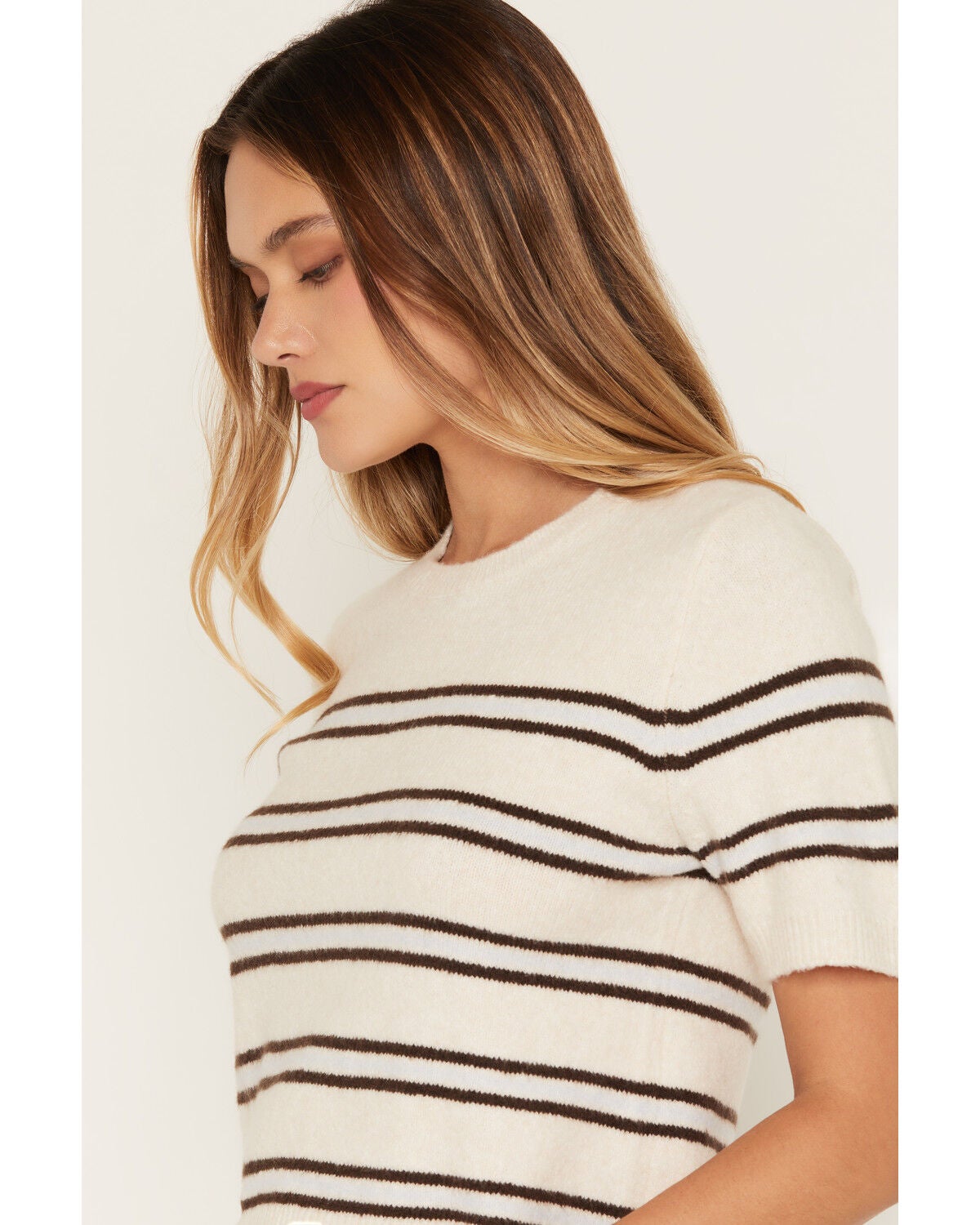 Image #2 - Z Supply Women's Striped Short Sleeve Sweater, Oatmeal, hi-res