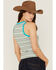 RANK 45 Women's Southwestern Stripe No Yank Henley Tank, Teal, hi-res
