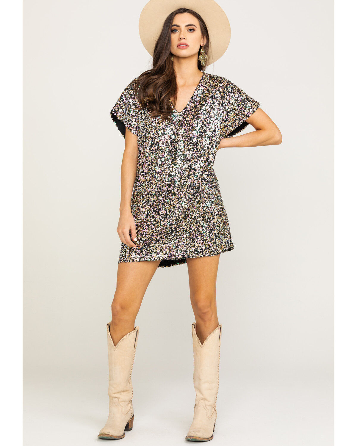 sequin short sleeve dress