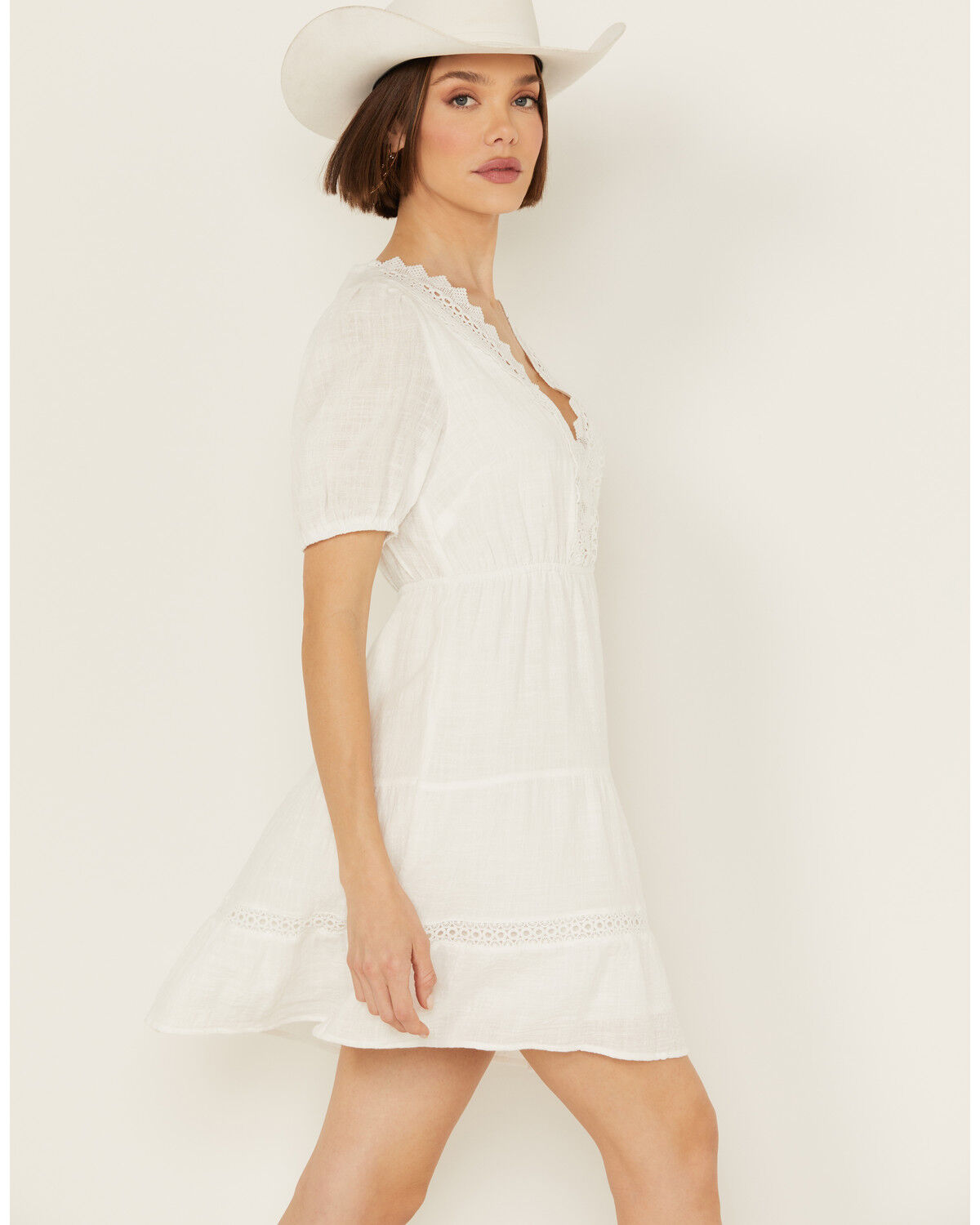 Image #2 - Yura Women's Lace Trim Short Sleeve Mini Dress, White, hi-res