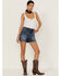 Image #1 - Rock & Roll Denim Women's Dark Wash High Rise Star Denim Shorts, Blue, hi-res