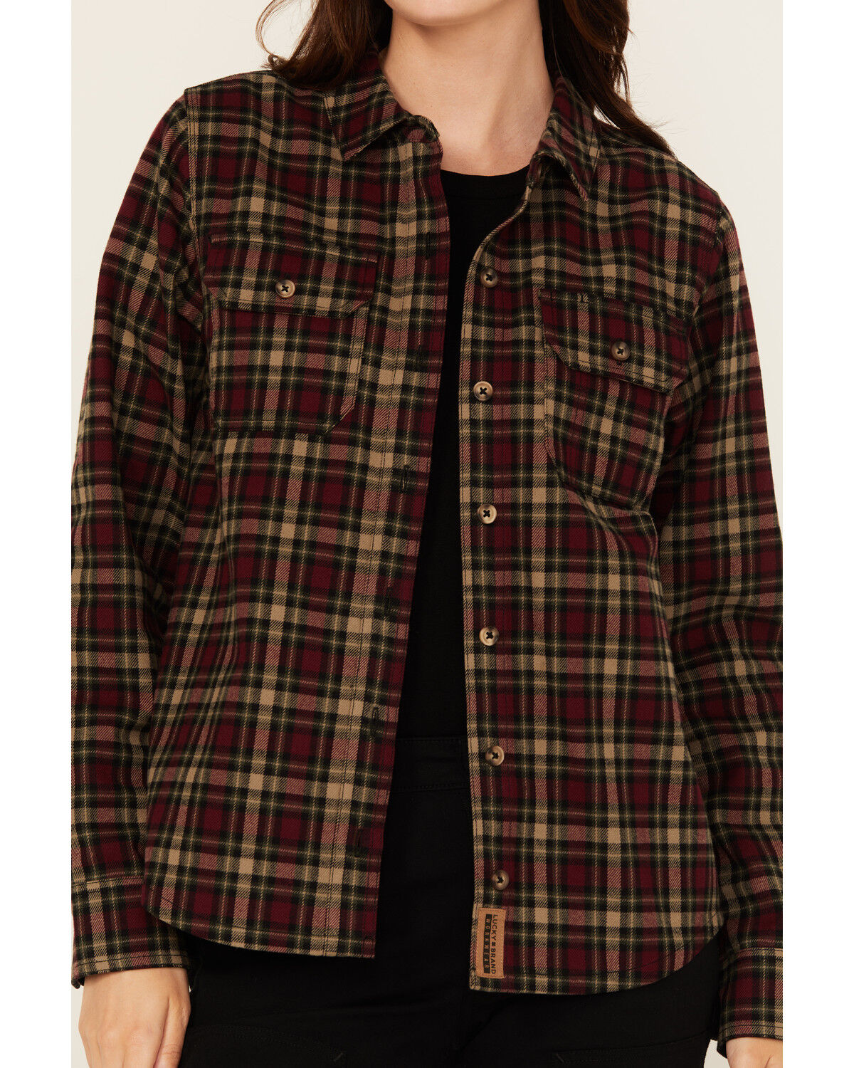Image #3 - Lucky Brand Workwear Women's Hunter Plaid Print Long Sleeve Button-Down Flannel Shirt, Burgundy, hi-res