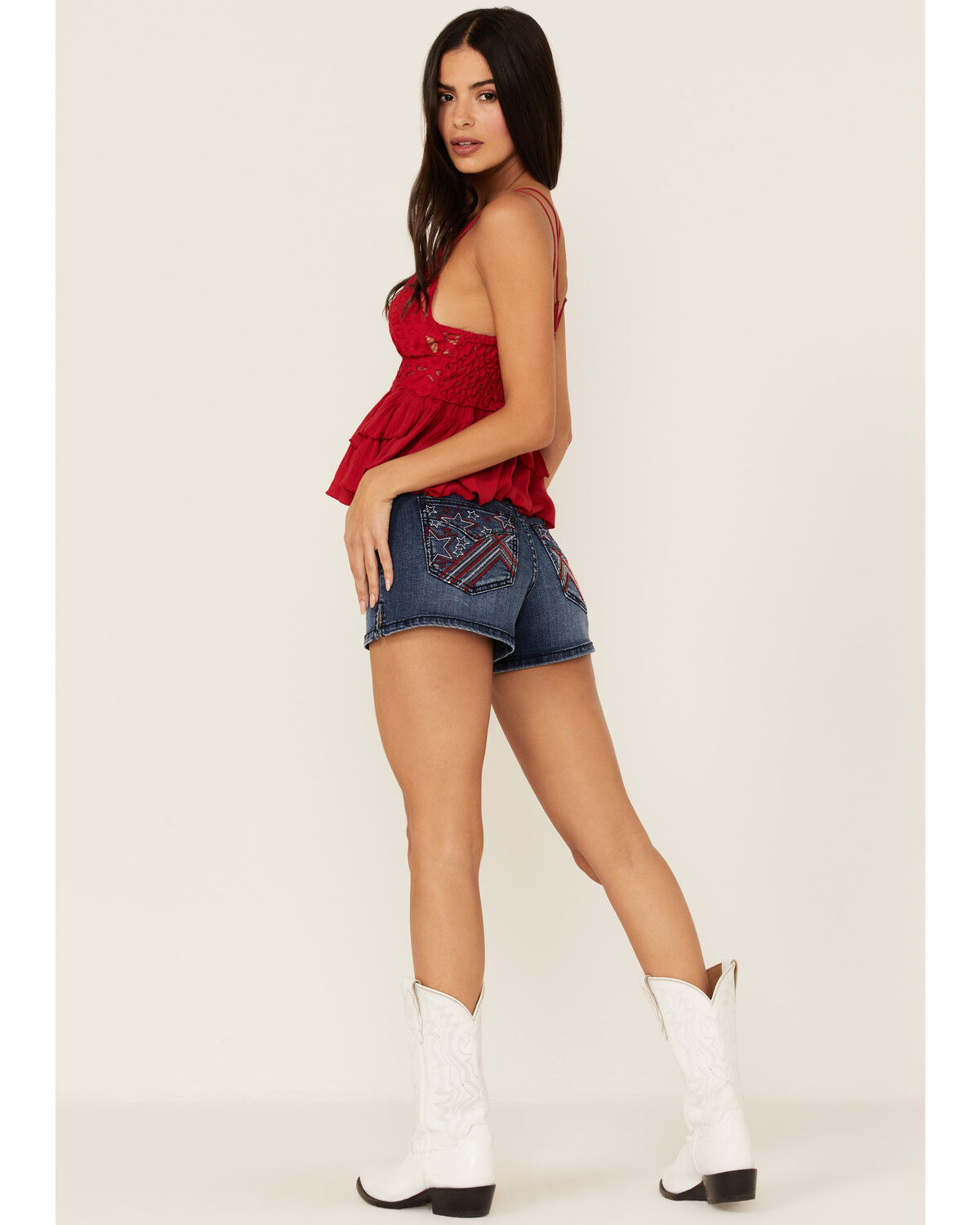 Image #3 - Shyanne Women's States Americana Embroidered High Rise 1/2 Shorts, , hi-res