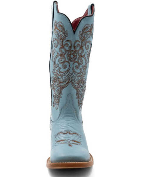 Image #4 - Ferrini Women's Ella Floral Cross Western Boots - Broad Square Toe , Aqua, hi-res