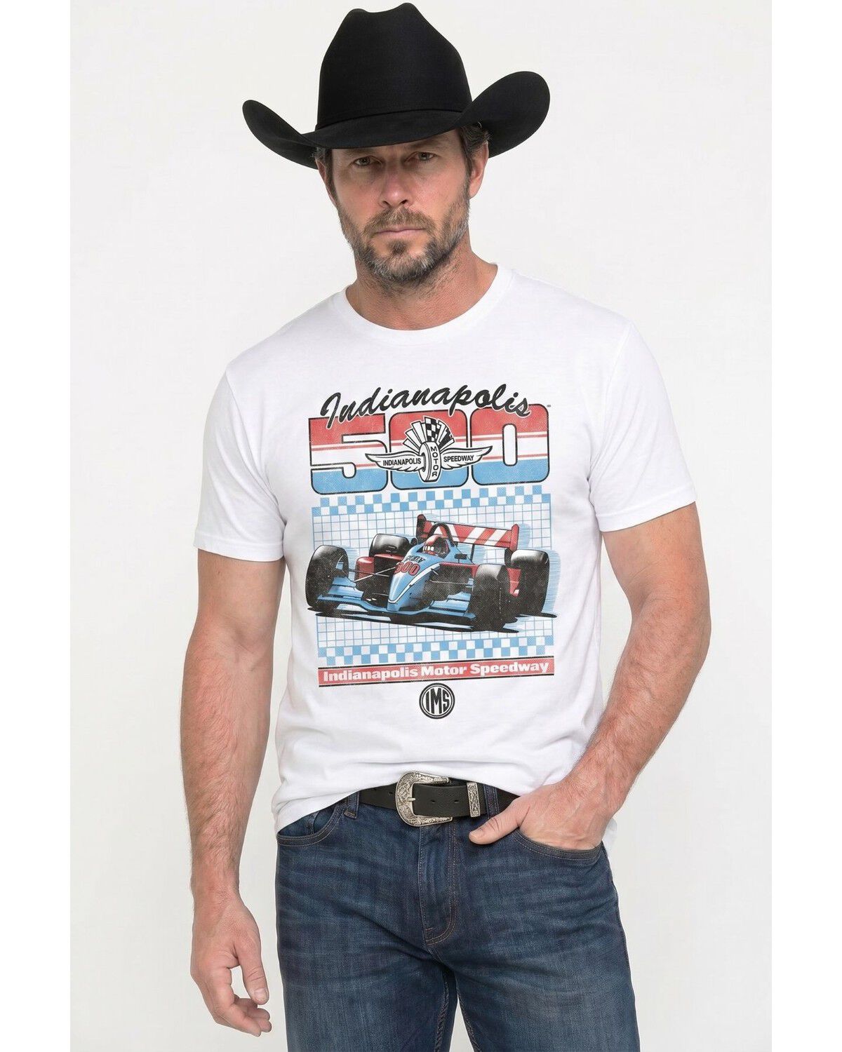 Image #1 - Americana Men's Indy 500 Retro Sport Short Sleeve Graphic T-Shirt, White, hi-res
