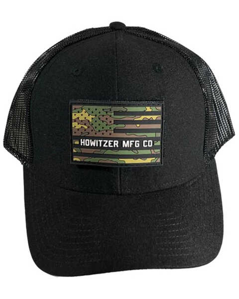 Howitzer Men's Camo Flag Logo Patch Mesh Back Trucker Cap, Black, hi-res