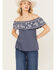 Image #2 - Panhandle Women's Off The Shoulder Floral Embroidered Top, Navy, hi-res