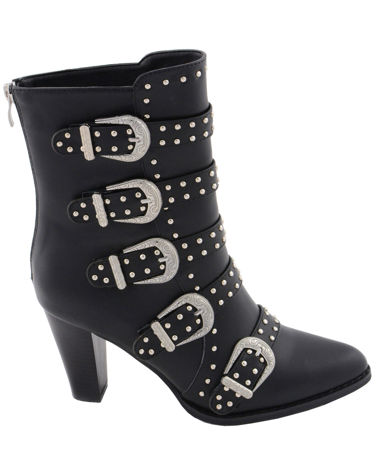 Image #3 - Milwaukee Leather Women's Studded Buckle Up Boots - Round Toe, Black, hi-res