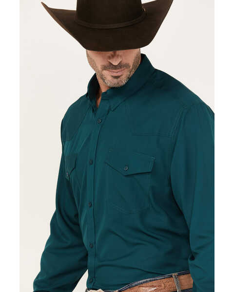 Image #2 - RANK 45® Men's Roughie Solid Long Sleeve Button-Down Western Performance Shirt, Teal, hi-res