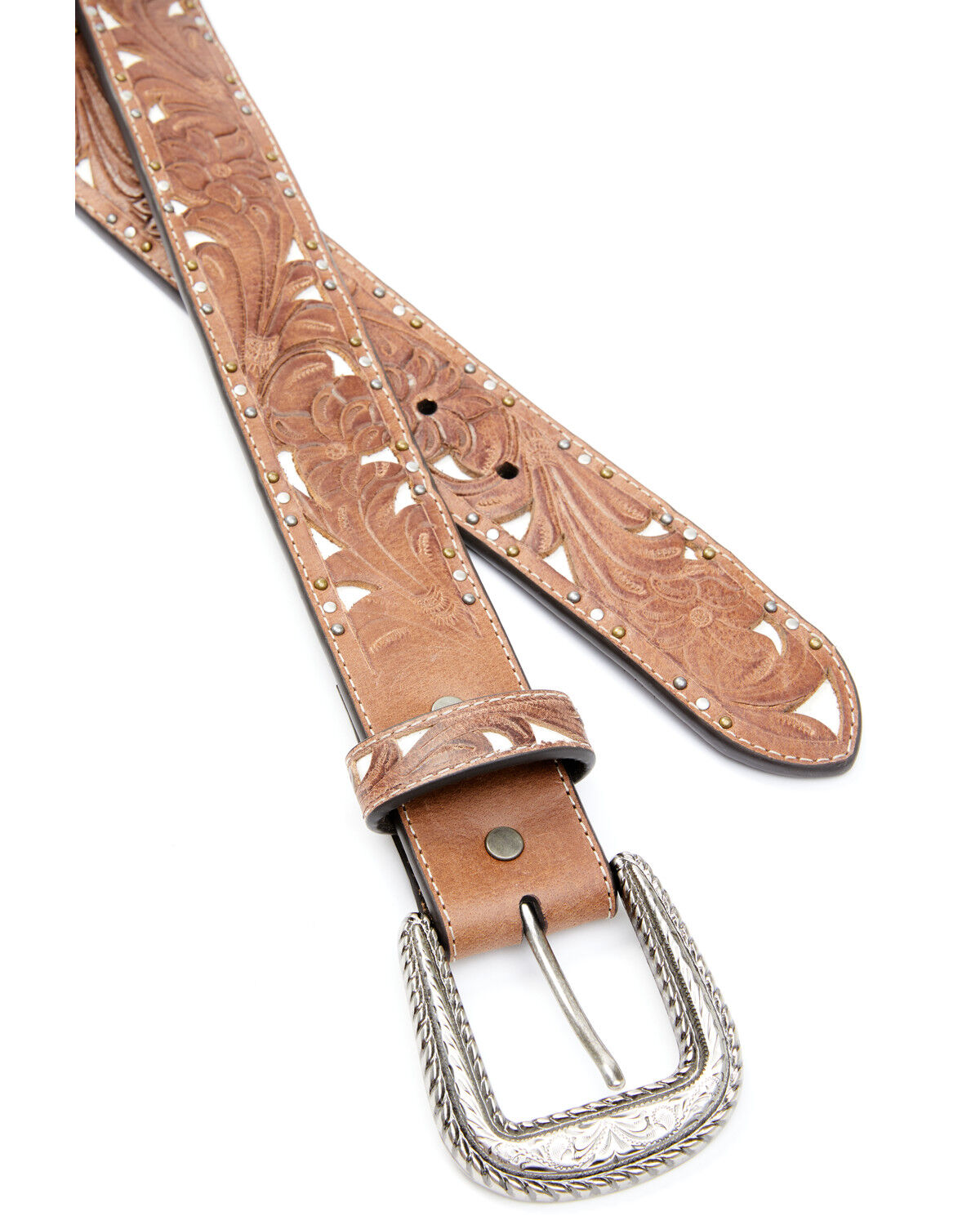 Image #2 - Shyanne Women's Brown Cut-Out Cream Underlay Western Belt, Brown, hi-res