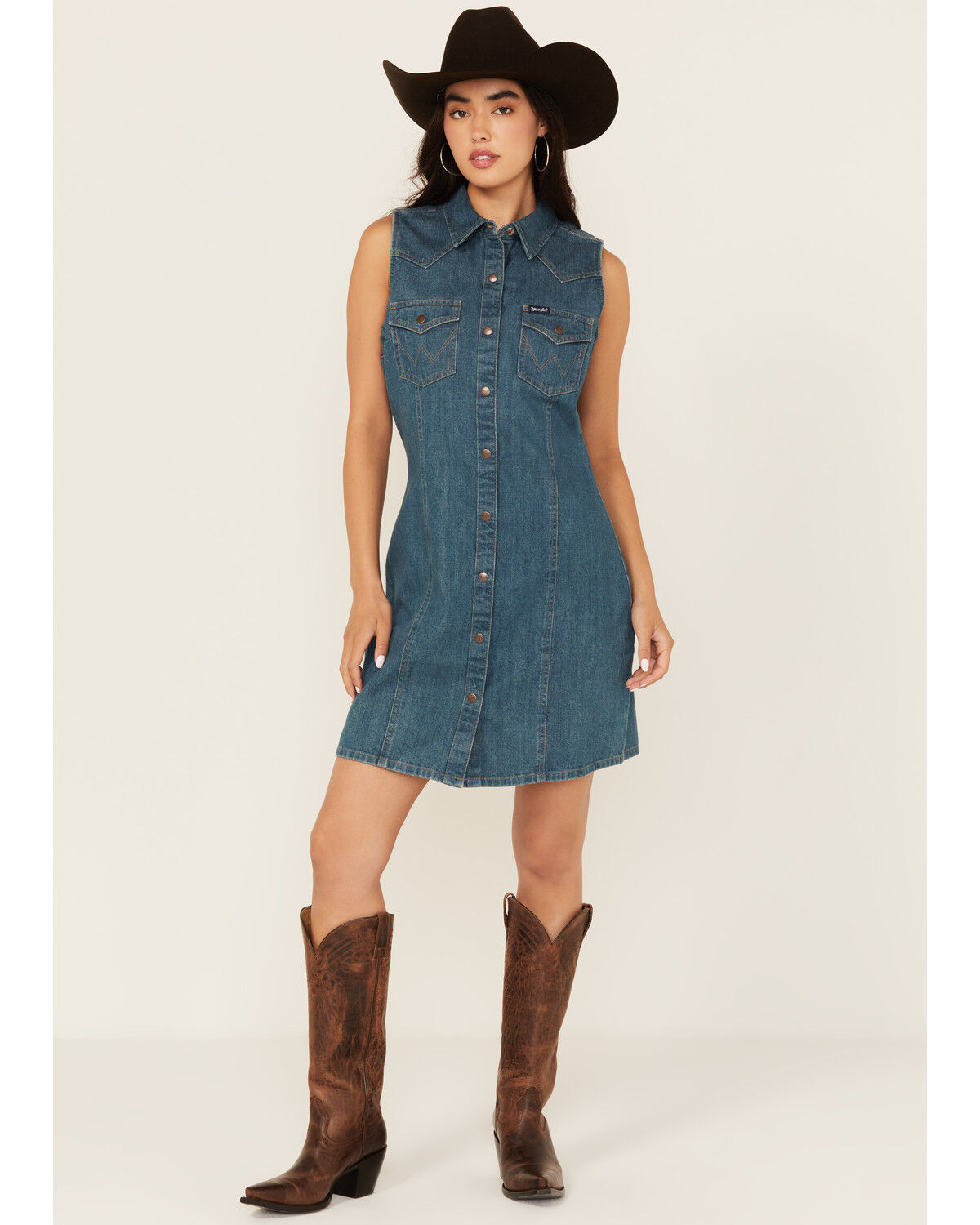 Image #1 - Wrangler Retro Women's Button-Down Denim Mini Dress, Dark Wash, hi-res