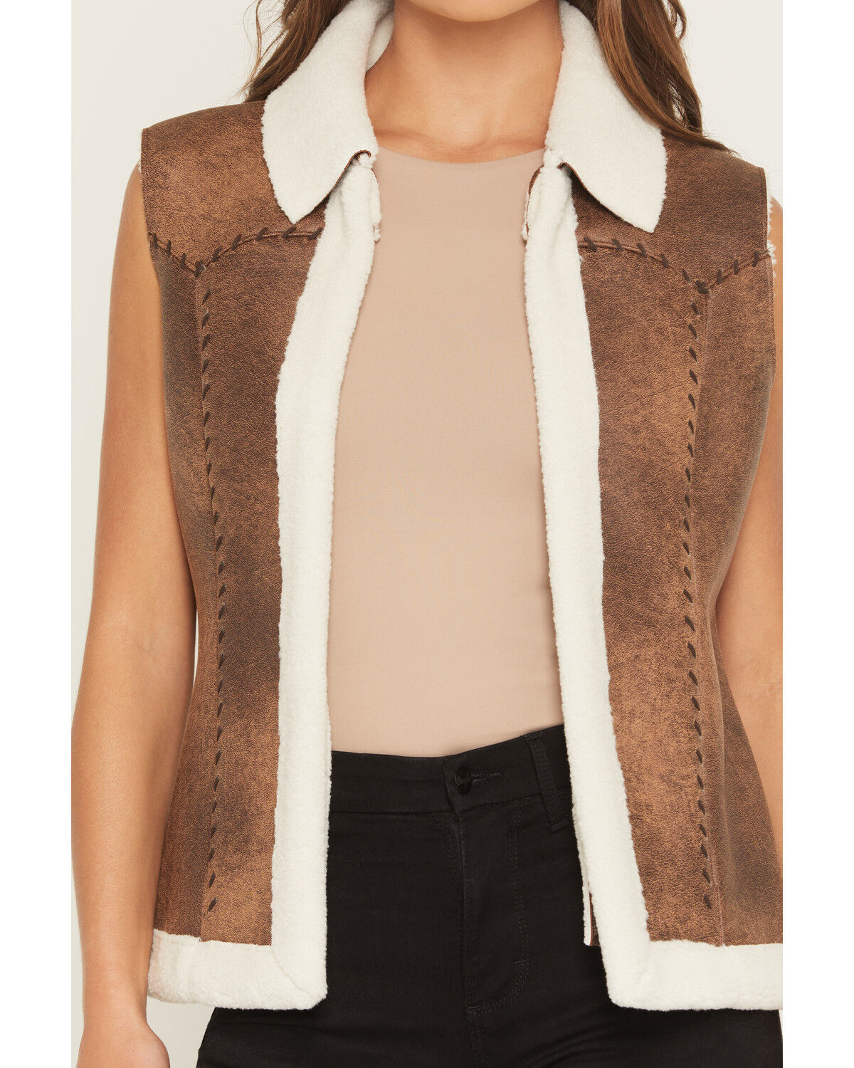 Image #3 - Cripple Creek Women's Shearling Faux Suede Vest, Brown, hi-res