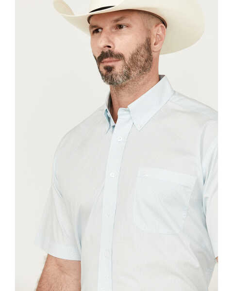 Image #2 - Cinch Men's Diamond Print Short Sleeve Button-Down Western Shirt, Light Blue, hi-res
