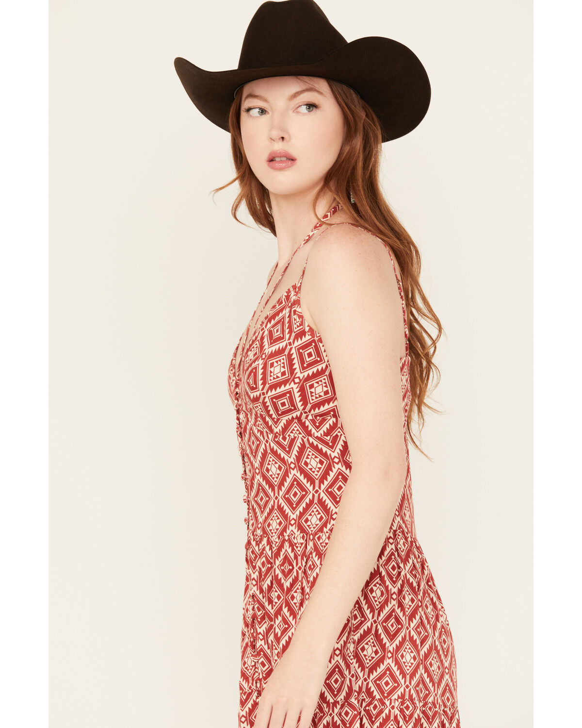 Image #2 - Panhandle Women's Southwestern Print Sleeveless Maxi Dress, Red, hi-res