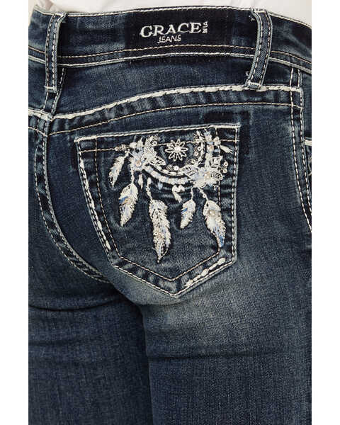 Image #4 - Grace in LA Girls' Medium Wash Dreamcatcher Embroidered Stretch Bootcut Jeans , Medium Wash, hi-res