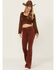 Image #3 - Rock & Roll Denim Women's High Rise Corduroy Button Flare Jeans, Rust Copper, hi-res