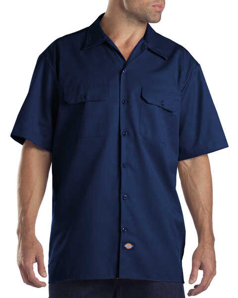 Image #1 - Dickies Men's Short Sleeve Twill Work Shirt - Big & Tall-Folded, Navy, hi-res