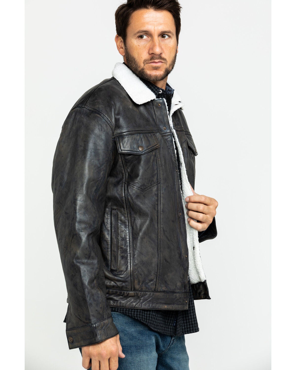 mens leather jacket with sherpa lining
