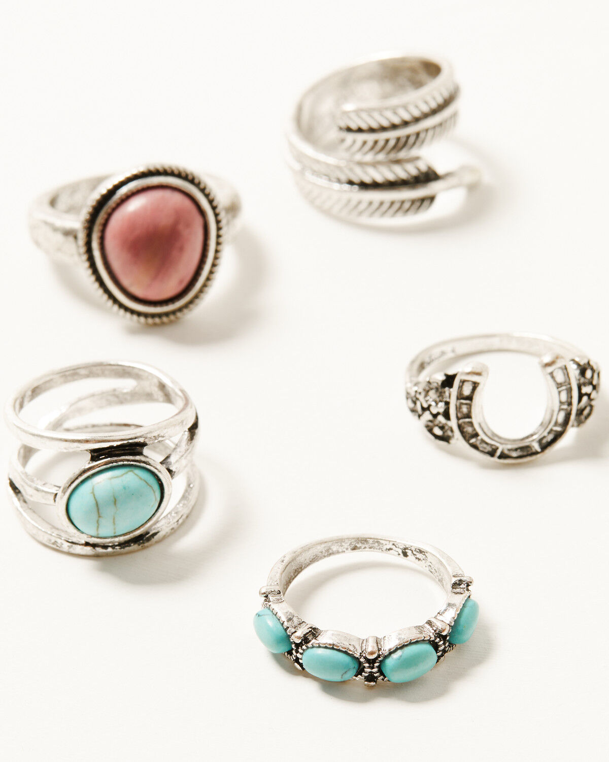 Image #1 - Shyanne Women's Horseshoe Feather Ring Set, Silver, hi-res