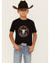 Image #1 - Rock & Roll Denim Boys' Dale Brisby Chute Yeah Steer Head Short Sleeve Graphic T-Shirt, Black, hi-res
