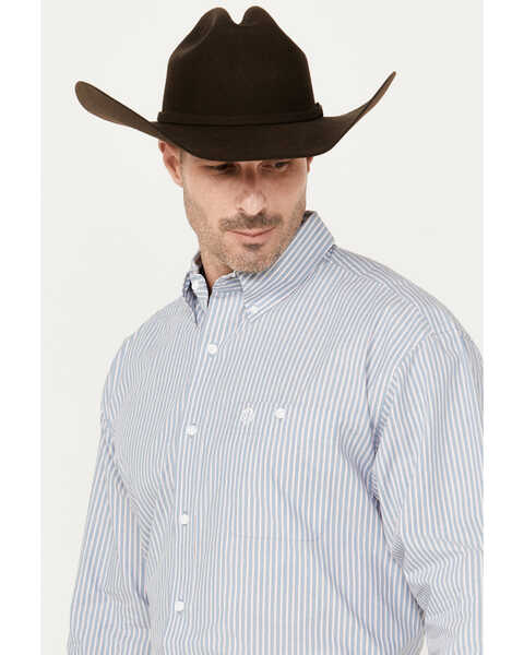 Image #2 - George Strait by Wrangler Men's Striped Long Sleeve Button-Down Western Shirt, Blue, hi-res