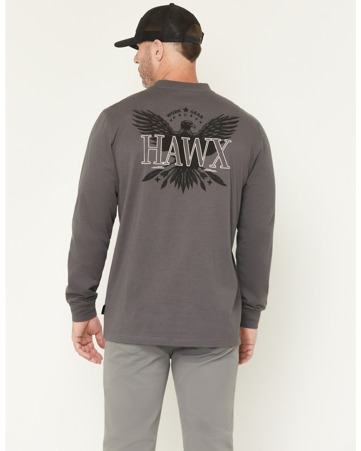 Image #1 - Hawx Men's Hawk Logo Long Sleeve Graphic Work T-Shirt, Charcoal, hi-res