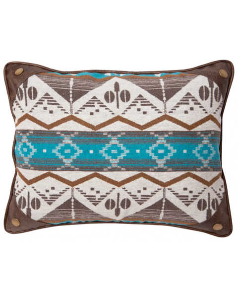 Image #1 - Carstens Home Southwestern Stripe Faux Leather Pillow, Blue, hi-res