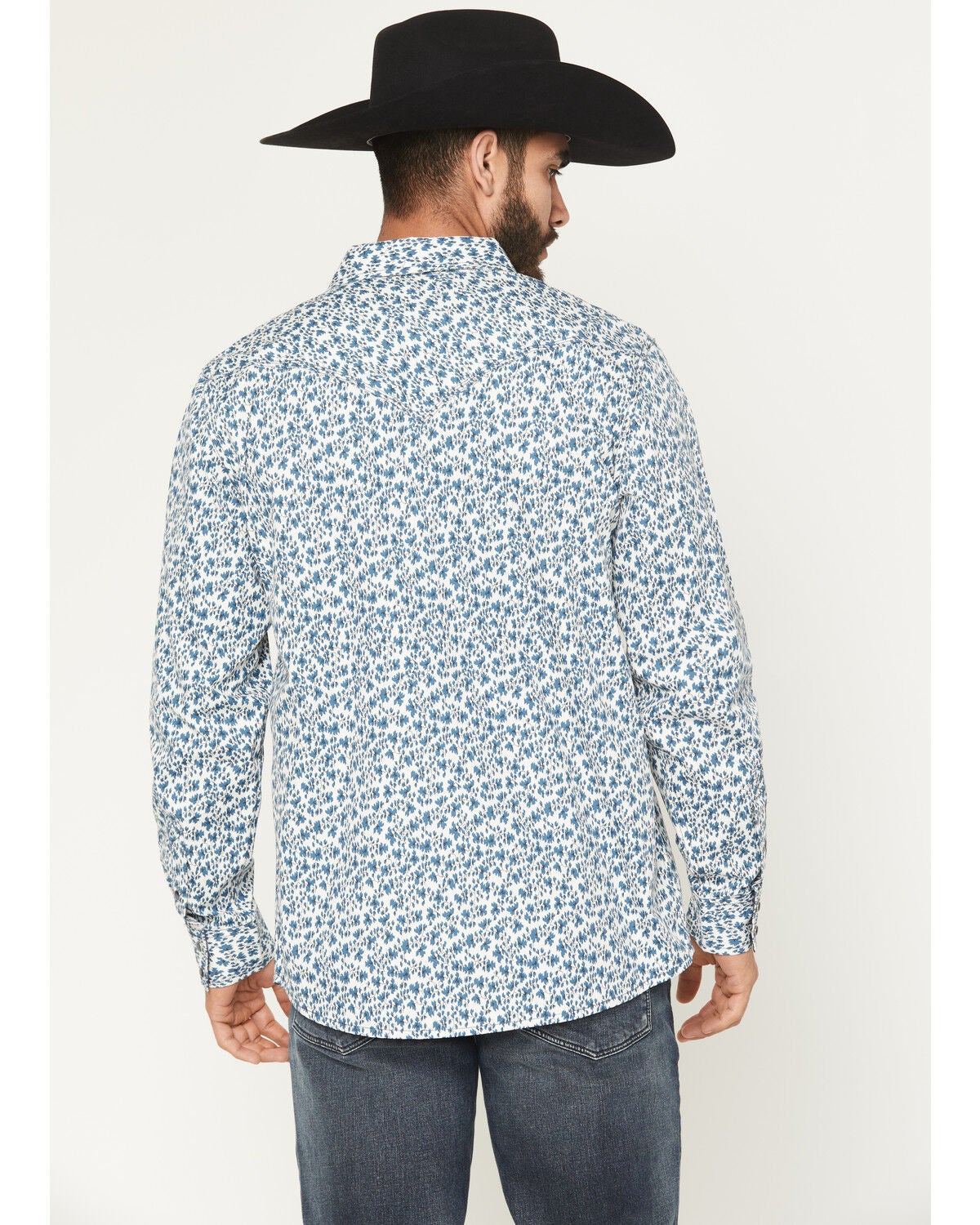 Image #4 - Moonshine Spirit&reg; Men's Falling Leaf Floral Print Long Sleeve Snap Western Shirt, Blue, hi-res