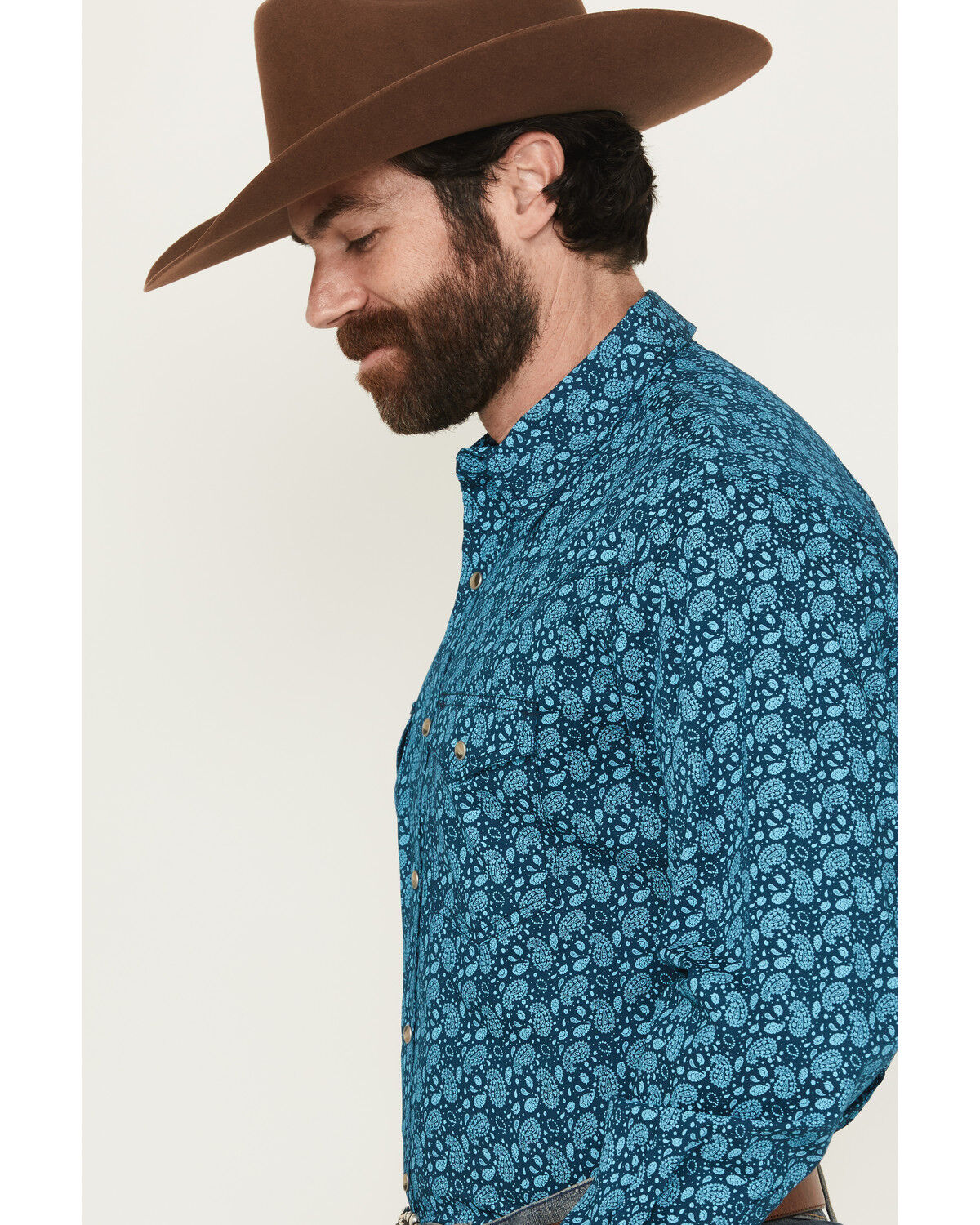 Image #2 - Wrangler Men's 20X Paisley Print Long Sleeve Snap Stretch Western Shirt - Tall, Navy, hi-res