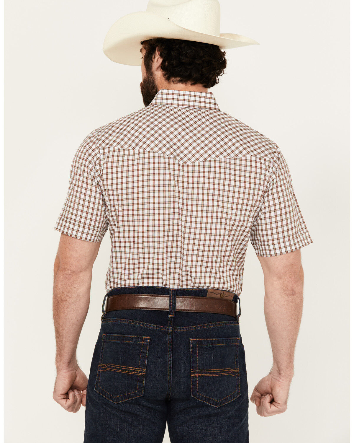 Image #4 - Ely Walker Men's Checkered Print Short Sleeve Snap Western Shirt, Brown, hi-res