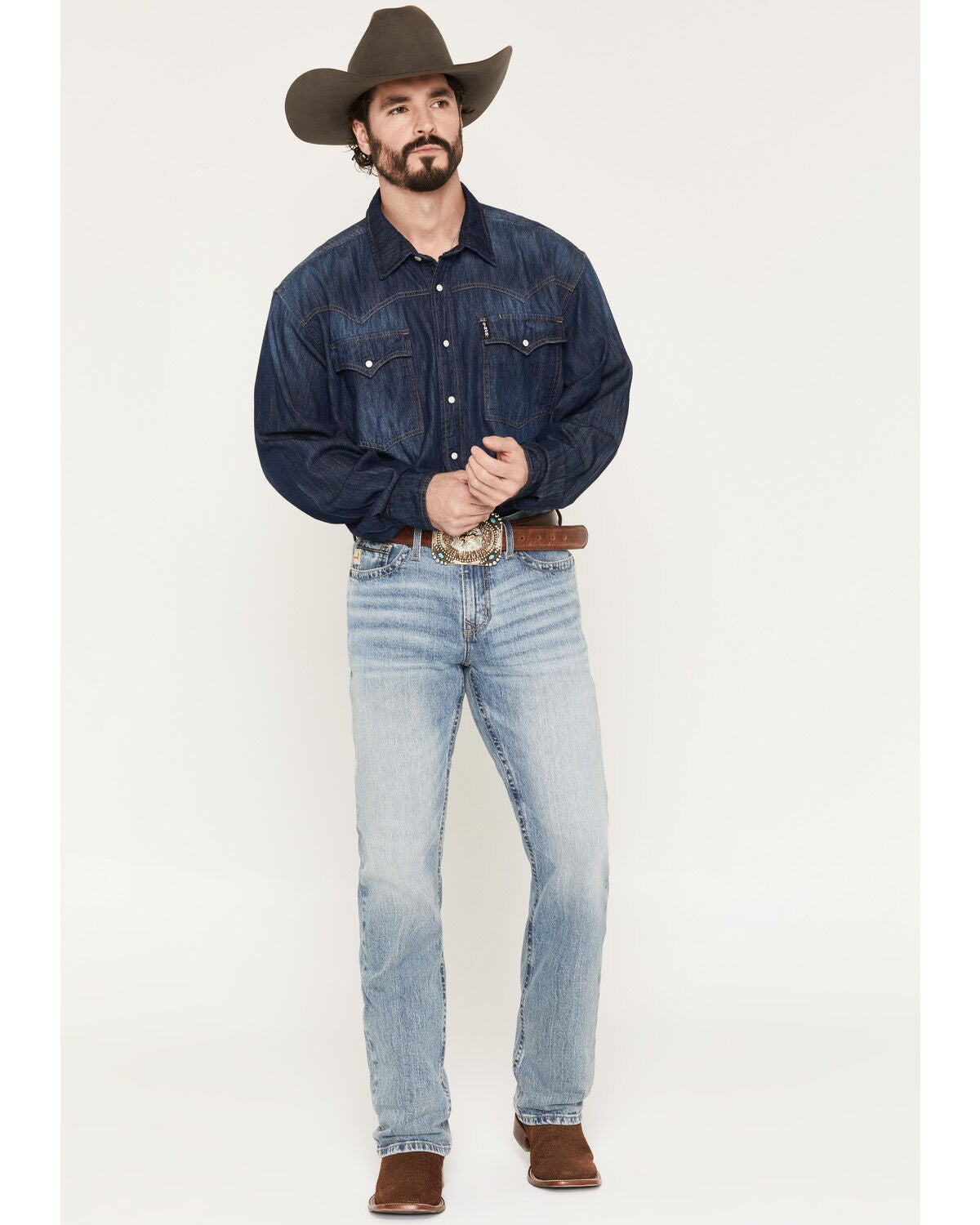 Image #1 - Cinch Men's Ian Acid Medium Wash Slim Bootcut Performance Stretch Denim Jeans, Medium Wash, hi-res